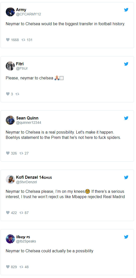 Неймара приветствуют в «Челси»: все это на фоне последних новостей из Франции